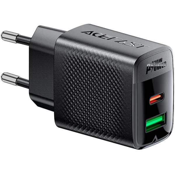 Зарядний пристрій 2xUSB 30W (USB-C+USB-A) Gan A98 Black Acefast