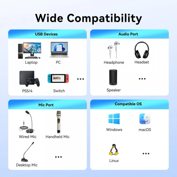Звукова карта USB AUX jack, 2*TRS (Mic + Ear) 0.25м, обплетення, Aluminum Alloy Vention