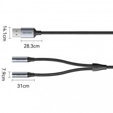 Звукова карта USB AUX jack, 2*TRS (Mic + Ear) 0.25м, обплетення, Aluminum Alloy Vention