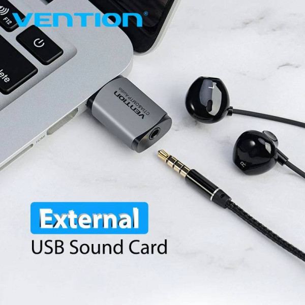 Звукова карта USB AUX jack, TRRS Metal (OMTP-CTIA) Vention сіра