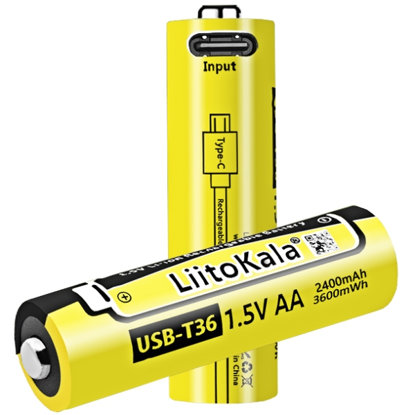 Акумулятор AA 2400 mAh/3600 mWh, 1.5V Li-ion, вбуд зарядне USB (Type-C), LiitoKala