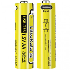 Акумулятор AA 2400 mAh/3600 mWh, 1.5V Li-ion, вбуд зарядне USB (Type-C), LiitoKala