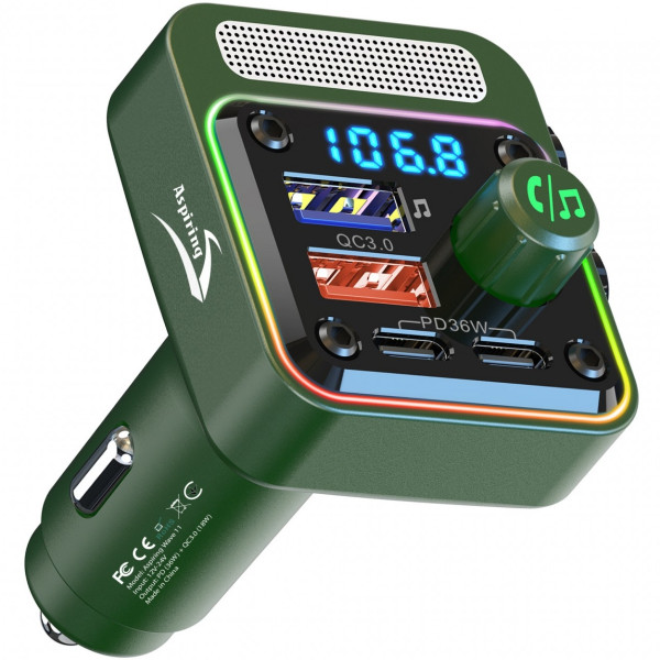 автомобільний FM-трансміттер Aspiring Wave 11 54W PD LED/Bluetooth//QC3.0, 2хUSB-C 36W