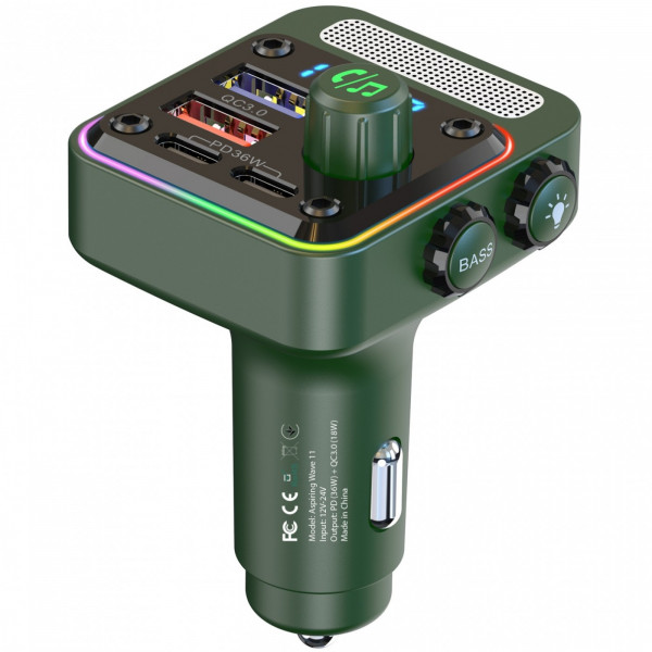 автомобільний FM-трансміттер Aspiring Wave 11 54W PD LED/Bluetooth//QC3.0, 2хUSB-C 36W