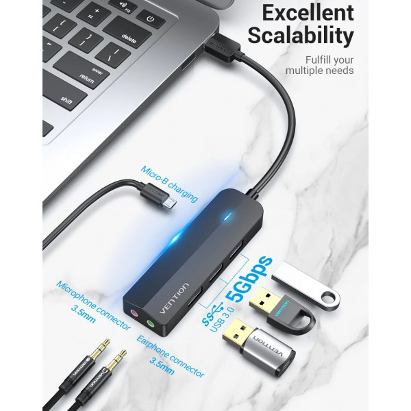 Док станція USB3.0 -> USBx3,3.0/2хTRS Audio/USB MicroUSB 10W, 1.0 м. Vention