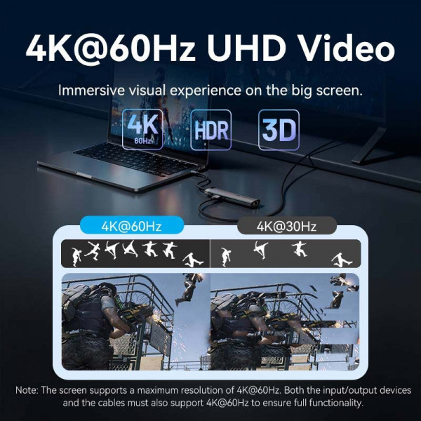 Док-станція USB3.2 Type-C -> HDMI 4K60Hz/USB 3.0x2/RJ45/SD/TF/3.5mm/PD 100W Hub 9-in-1 Vention