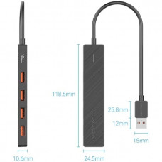 Хаб USB 3.0 -> 4xUSB 3.2 Gen2, 0.15м, USB-C 10Gbps 0.15m, чорний Vention