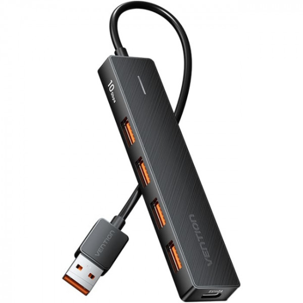 Хаб USB 3.0 -> 4xUSB 3.2 Gen2, 0.15м, USB-C 10Gbps 0.15m, чорний Vention
