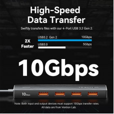 Хаб USB 3.0 -> 4xUSB 3.2 Gen2, 0.15м, USB-C 10Gbps 0.15m, чорний Vention