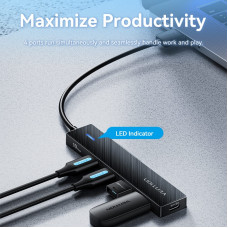 Хаб USB 3.0 -> 4xUSB 3.2 Gen2, 0.15м, USB-C 10Gbps 0.15m, чорний Vention