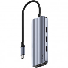 Хаб USB 3.0 Type-C -> 3хUSB-A, 1хUSB-C(5Гбіт/с), 1x4K@60Hz HDMI Port, 1xGig Ethernet port, алюмінієв