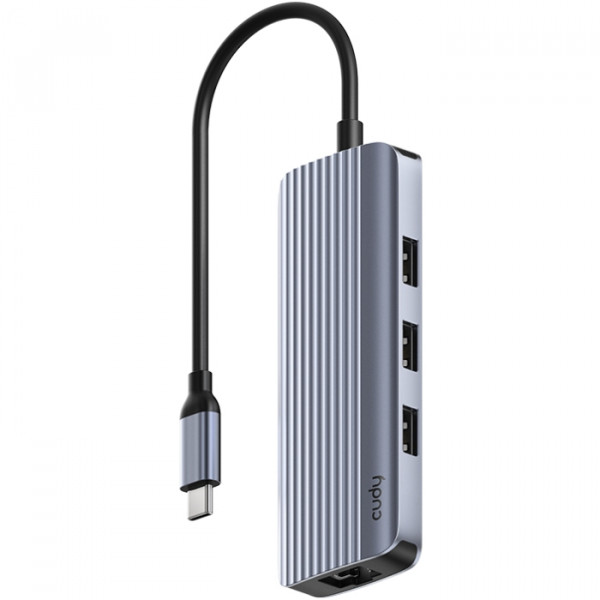 Хаб USB 3.0 Type-C -> 3хUSB-A, 1хUSB-C(5Гбіт/с), 1x4K@60Hz HDMI Port, 1xGig Ethernet port, алюмінієв