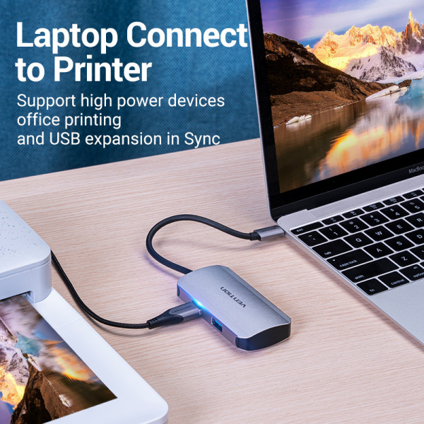Хаб USB 3.1 Type-C -> 4хUSB 3.0/ Type-C PD 100W 5-in-1 Vention