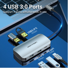 Хаб USB 3.1 Type-C -> 4хUSB 3.0/ Type-C PD 100W 5-in-1 Vention