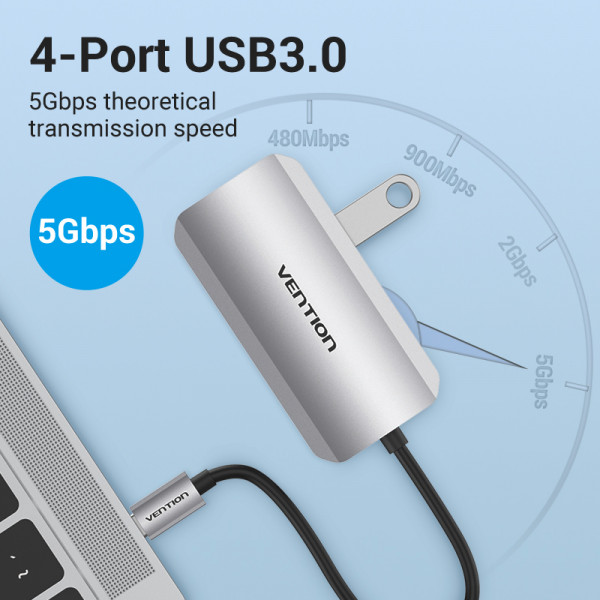 Хаб USB 3.1 Type-C -> 4хUSB 3.0/ Type-C PD 100W 5-in-1 Vention