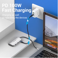 Хаб USB 3.1 Type-C -> 4хUSB 3.0/ Type-C PD 100W 5-in-1 Vention
