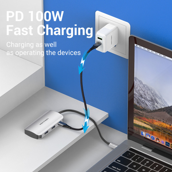 Хаб USB 3.1 Type-C -> 4хUSB 3.0/ Type-C PD 100W 5-in-1 Vention