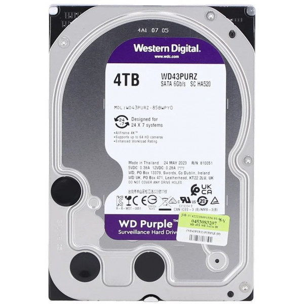 HDD 4TB, 5400rpm, WD Purple, 256M, SATA III (WD43PURZ)