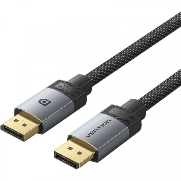 Кабель DisplayPort M - M 2.0м, V2.1, 16K 60 Гц, зворотня сумісність, обплетення, чорний