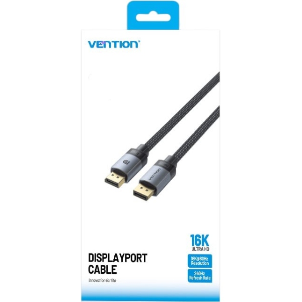 Кабель DisplayPort M - M 2.0м, V2.1, 16K 60 Гц, зворотня сумісність, обплетення, чорний
