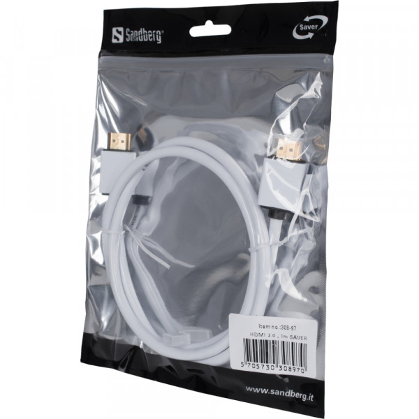 Кабель HDMI M - M, 1.0м, Sandberg, HDMI-2.0 білий