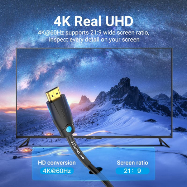 Кабель HDMI M - M, 2.0 м, V1.4, Engineering 4K 30Гц PVC Black Vention