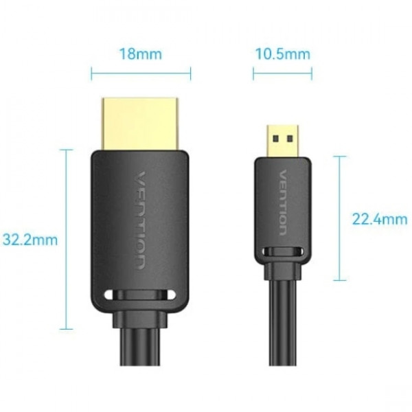 Кабель HDMI M - Micro HDMI M, 1.0 м, V2.0 4K 60Гц 18Gbps чорний Vention