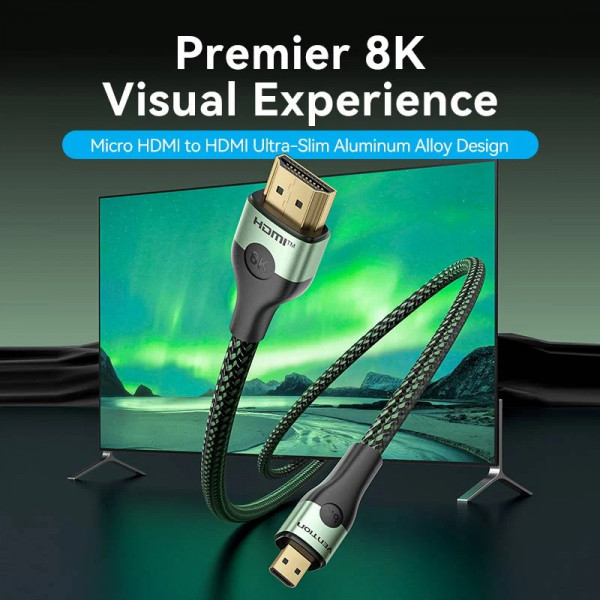 Кабель HDMI M - Micro HDMI M, 1.0 м, V2.0 8K 60Гц Aluminum Alloy Type, Green Vention