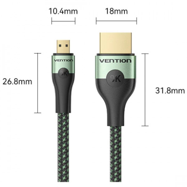 Кабель HDMI M - Micro HDMI M, 1.0 м, V2.0 8K 60Гц Aluminum Alloy Type, Green Vention