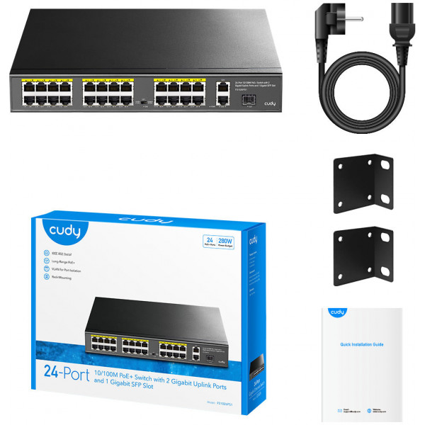 Комутатор Cudy FS1026PS1, 24 порт10/100M PoE+ Switch with 2 Gigabit Port+ 1SFP 300W