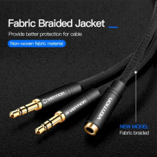 Перехідник Audio Jack TRS F -> 2xM, 1.0м, Cotton braided чорний Vention
