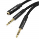 Перехідник Audio Jack TRS F -> 2xM, 1.0м, Cotton braided чорний Vention
