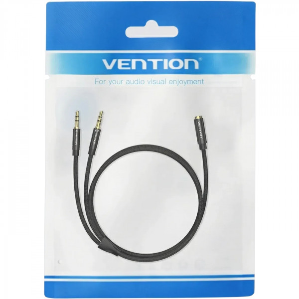 Перехідник Audio Jack TRS F -> 2xM, 1.0м, Cotton braided чорний Vention
