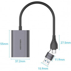 Перехідник HDMI F -> USB-C/USB-A M 0.15м Aluminium Alloy, сірий Vention