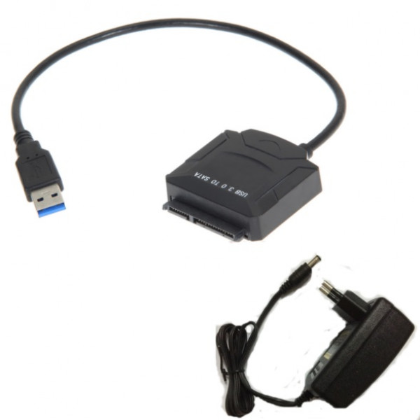 Перехідник USB 3.0 Type-A -> SATA III (F) 2.5"/3.5" 7+15pin з БЖ, чорний