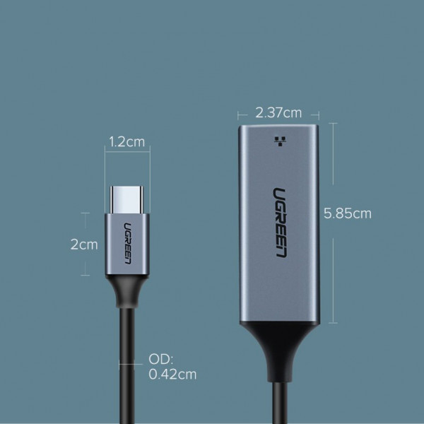 Перехідник USB 3.1 Type-C -> Ethernet RJ45 1000 Mb CM199 UGREEN Косм. Сірий