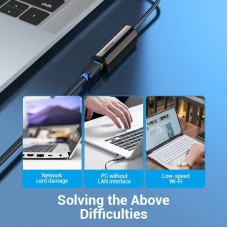 Перехідник USB 3.1 Type-C -> Ethernet RJ45 1000Mb Gigabit Vention чорний