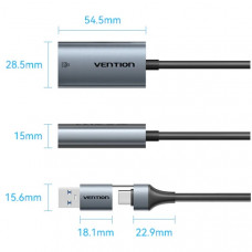 Перехідник USB 3.1 Type-C -> Ethernet RJ45 1000Mb +USB-A adapter сірий Aluminium Alloy Type Vention