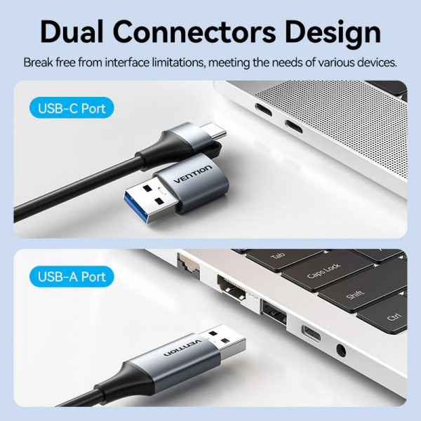 Перехідник USB 3.1 Type-C -> Ethernet RJ45 1000Mb +USB-A adapter сірий Aluminium Alloy Type Vention
