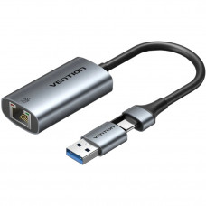 Перехідник USB 3.1 Type-C -> Ethernet RJ45 1000Mb +USB-A adapter сірий Aluminium Alloy Type Vention