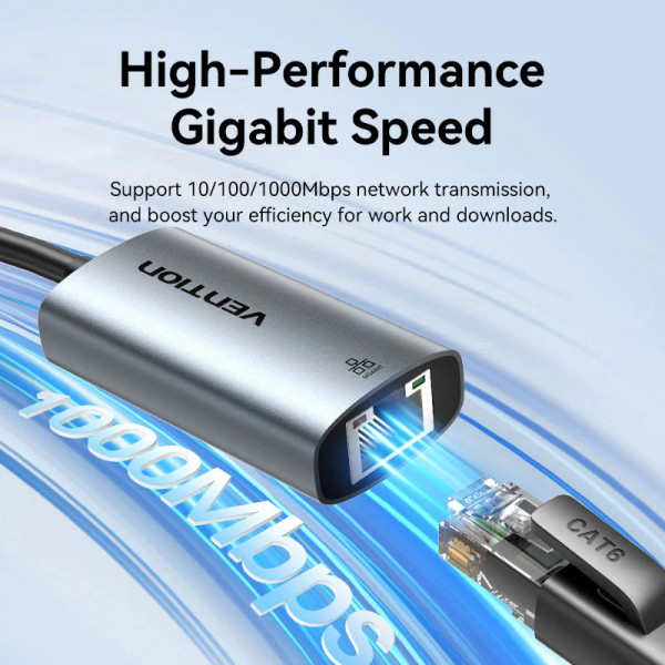 Перехідник USB 3.1 Type-C -> Ethernet RJ45 1000Mb +USB-A adapter сірий Aluminium Alloy Type Vention
