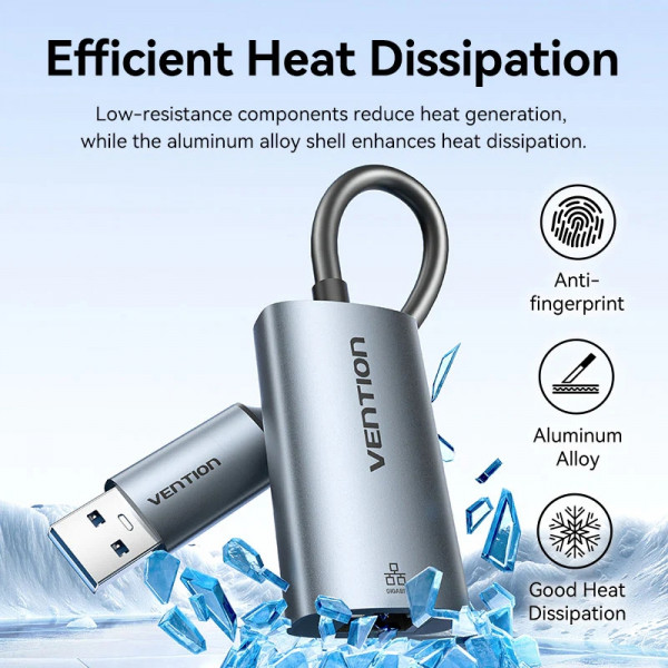 Перехідник USB 3.1 Type-C -> Ethernet RJ45 1000Mb +USB-A adapter сірий Aluminium Alloy Type Vention