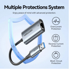 Перехідник USB 3.1 Type-C -> Ethernet RJ45 1000Mb +USB-A adapter сірий Aluminium Alloy Type Vention