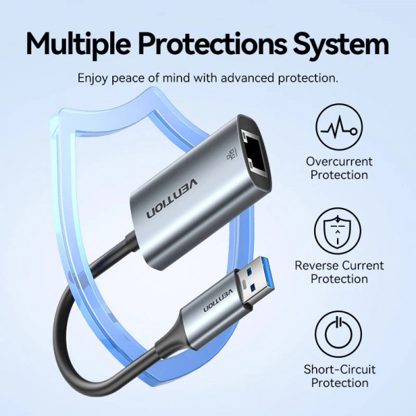 Перехідник USB 3.1 Type-C -> Ethernet RJ45 1000Mb +USB-A adapter сірий Aluminium Alloy Type Vention