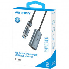 Перехідник USB 3.1 Type-C -> Ethernet RJ45 1000Mb +USB-A adapter сірий Aluminium Alloy Type Vention
