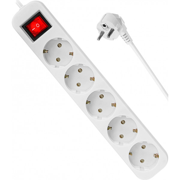 Power filtr 1.8м Defender S518, білий, 5 розеток, з вимикачем, з заземленням