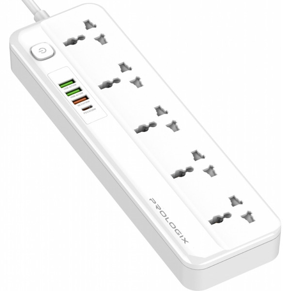Power filtr 2.0м ProLogix Premium 5 розеток, 4 USB (1 PD +1 QC3.0 +2 AUTO ID), 2 м, біл