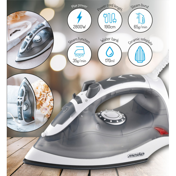 Праска Mesko MS 5037 grey 2800Вт/ 170 мл/ кераміка/ сухе прасування/ сіра