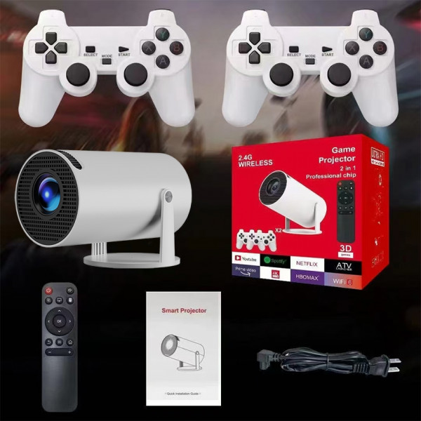 Проєктор H96 MAX F100 LED LCD HD 110AL 16:9 2G/16G Android 12.0 HDMI WiFi BT джойстик 2 шт білий