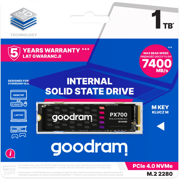 SSD 1Tb GoodRAM PX700 M.2 2280 PCIe NVMe Gen 4x4 3D NAND, Retail